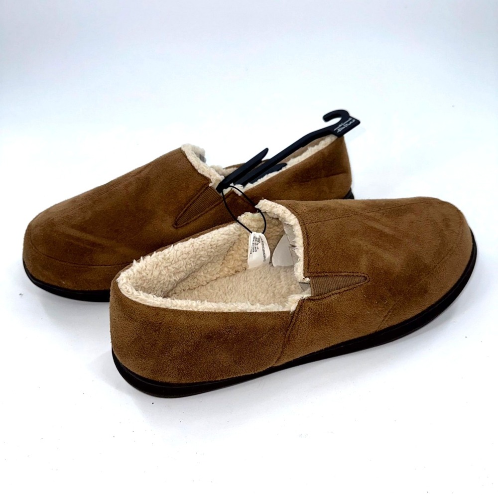 George Men's Sherpa Aline Slippers 13/14 • Tan Micro‑Suede Faux‑Fur Lined NEW
